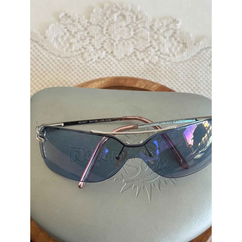 Revolution Sun RES807 Sunglasses Silver Wrap Rimless 4 Magnetic Clip On Lens Set